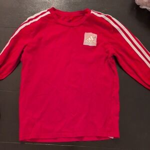 Adidas Kids Red Long Sleeve Tee with White Stripes